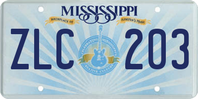 MS license plate ZLC203