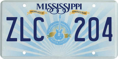 MS license plate ZLC204