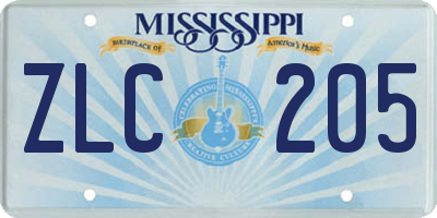 MS license plate ZLC205