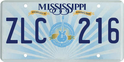 MS license plate ZLC216