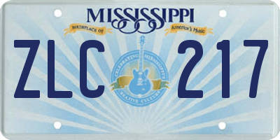 MS license plate ZLC217