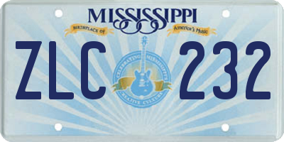 MS license plate ZLC232