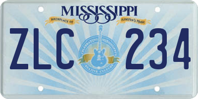 MS license plate ZLC234