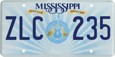 MS license plate ZLC235