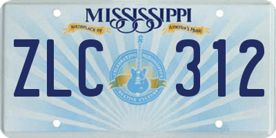MS license plate ZLC312