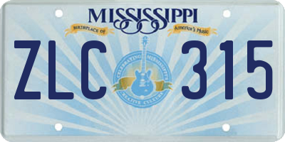 MS license plate ZLC315
