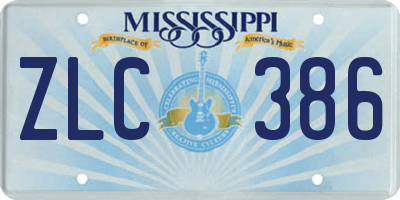 MS license plate ZLC386