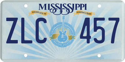 MS license plate ZLC457