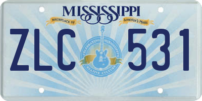 MS license plate ZLC531