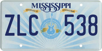 MS license plate ZLC538