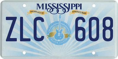 MS license plate ZLC608