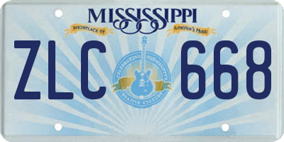 MS license plate ZLC668