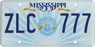 MS license plate ZLC777