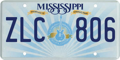 MS license plate ZLC806