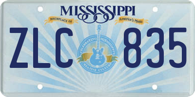 MS license plate ZLC835