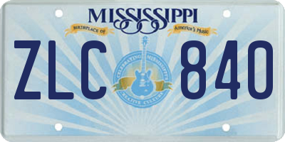 MS license plate ZLC840