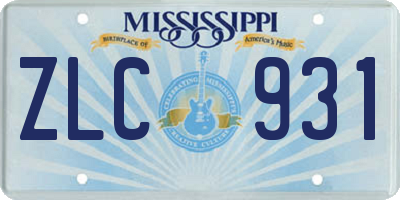 MS license plate ZLC931