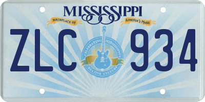 MS license plate ZLC934