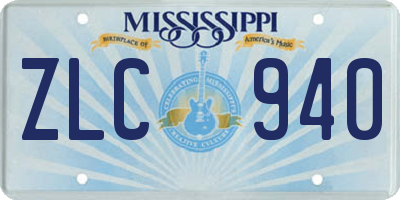MS license plate ZLC940