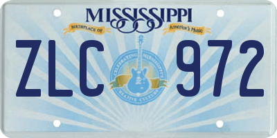 MS license plate ZLC972
