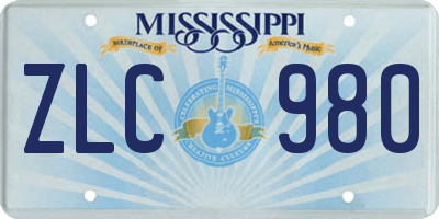 MS license plate ZLC980