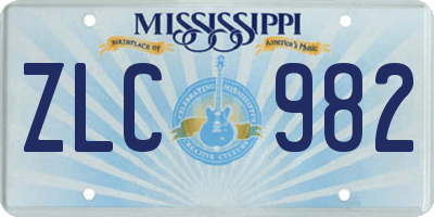MS license plate ZLC982