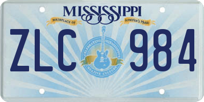 MS license plate ZLC984
