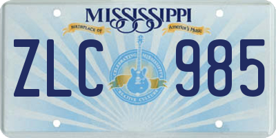 MS license plate ZLC985