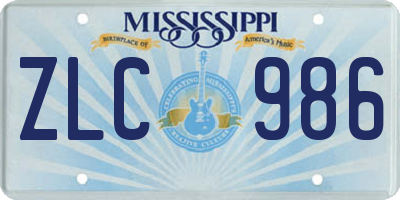 MS license plate ZLC986