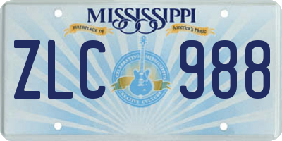 MS license plate ZLC988