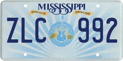 MS license plate ZLC992