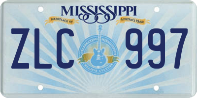MS license plate ZLC997
