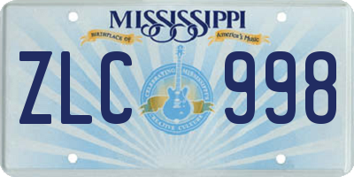 MS license plate ZLC998