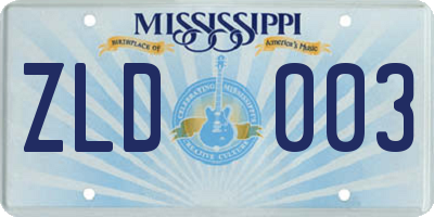 MS license plate ZLD003