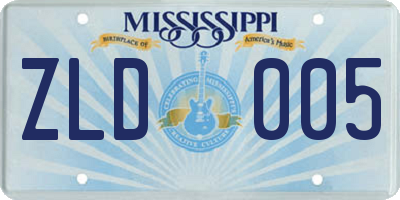 MS license plate ZLD005