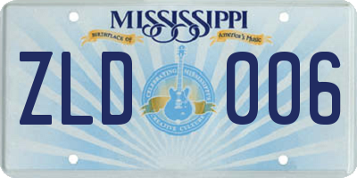 MS license plate ZLD006
