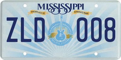 MS license plate ZLD008