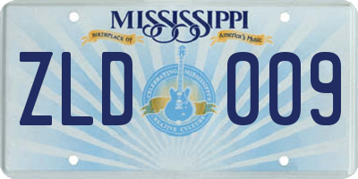 MS license plate ZLD009