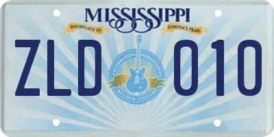 MS license plate ZLD010