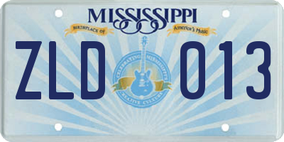 MS license plate ZLD013