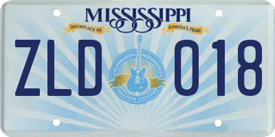MS license plate ZLD018