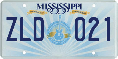 MS license plate ZLD021