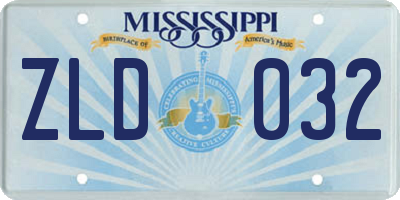 MS license plate ZLD032