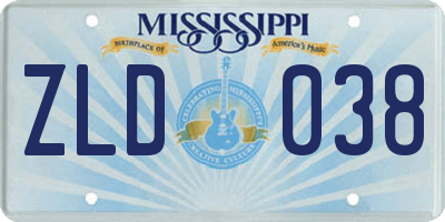 MS license plate ZLD038