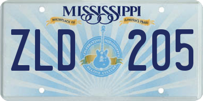 MS license plate ZLD205