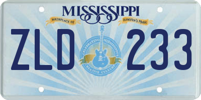 MS license plate ZLD233