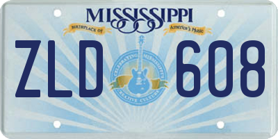 MS license plate ZLD608