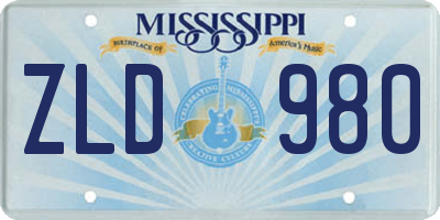 MS license plate ZLD980