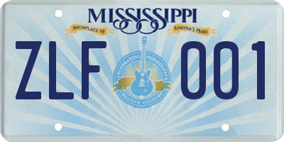 MS license plate ZLF001