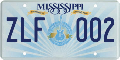 MS license plate ZLF002
